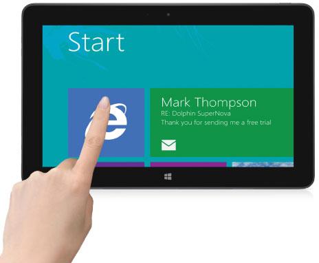 SuperNova zvětšující Úvodní obrazovku systému Windows 8 na tabletu